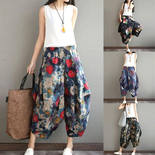 women's pants & capris fashion women loose printed ladies linen casual beach party trousers, Black;white
women's pants & capris fashion women loose printed ladies linen casual beach party trousers, Black;white