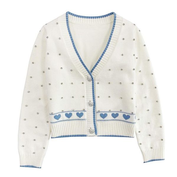 women's knits & tees short cardigan sweater v-neck crystal button diamond beaded white long sleeve fall jacket
women's knits & tees short cardigan sweater v-neck crystal button diamond beaded white long sleeve fall jacket
