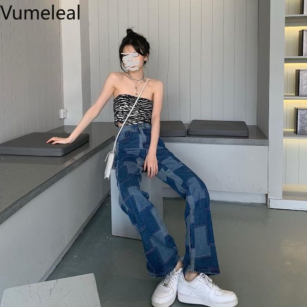 women's pants & capris lattice patch loose high waist wide leg jeans women design sense street personality tide woman, Black;white
women's pants & capris lattice patch loose high waist wide leg jeans women design sense street personality tide woman, Black;white