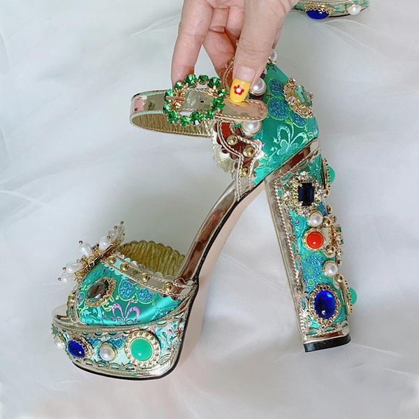 runway rhinestone diamond embroidery super high heels women sandals retro baroque platform party plus size, Black
runway rhinestone diamond embroidery super high heels women sandals retro baroque platform party plus size, Black