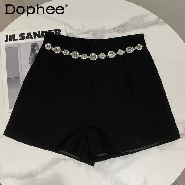women's shorts fashion rhinestone chain elegant three-point suit for women 2021 autumn midi-waist black straight short pants, White;black
women's shorts fashion rhinestone chain elegant three-point suit for women 2021 autumn midi-waist black straight short pants, White;black