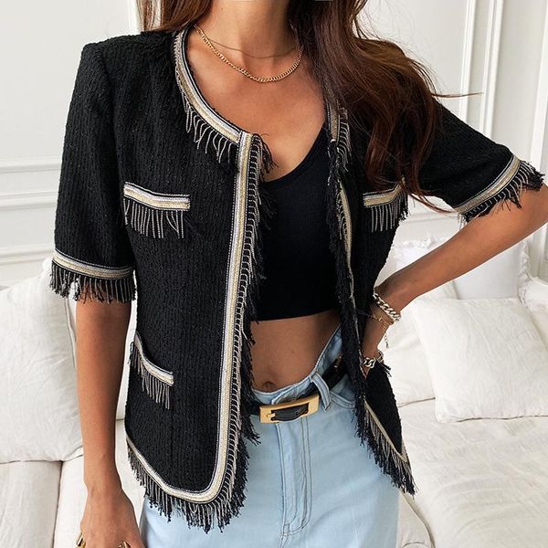 french style small fragrance summer tassel jacket women short sleeve stitching slim outerwear women's jackets, Black;brown
french style small fragrance summer tassel jacket women short sleeve stitching slim outerwear women's jackets, Black;brown