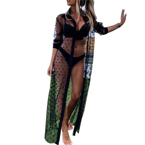 women's swimwear 2021 women polka dot beach dresses lapel long sleeve mesh perspective clothing bathing suit cover ups maxi dress, White;black
women's swimwear 2021 women polka dot beach dresses lapel long sleeve mesh perspective clothing bathing suit cover ups maxi dress, White;black