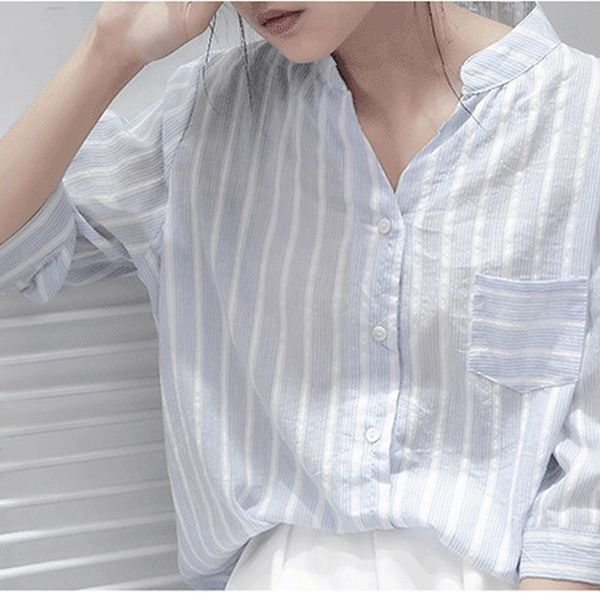 women's blouses & shirts bigsweety cotton linen striped womens and female v-neck three quarter sleeve blusas with button pocket, White
women's blouses & shirts bigsweety cotton linen striped womens and female v-neck three quarter sleeve blusas with button pocket, White