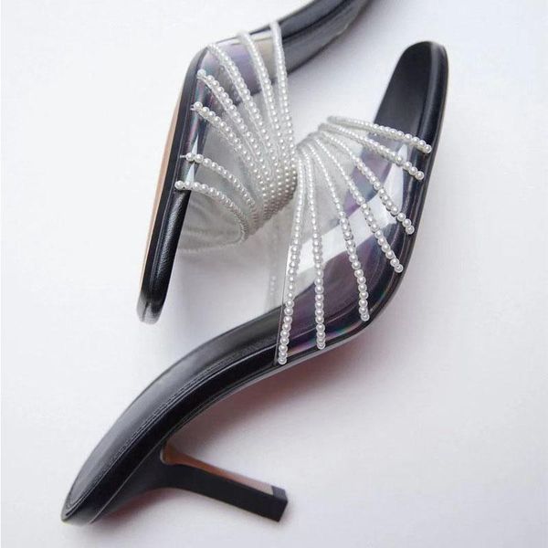 summer 2021 new women's shoes transparent pvc with string bead sandals pearl slides feminine fairy style thin heels, Black
summer 2021 new women's shoes transparent pvc with string bead sandals pearl slides feminine fairy style thin heels, Black