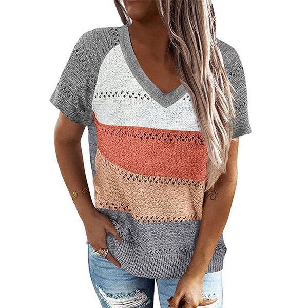 women's t-shirt casual women summer t shirt short sleeve knitted female tees patchwork pullover v neck streetwear shirts, White
women's t-shirt casual women summer t shirt short sleeve knitted female tees patchwork pullover v neck streetwear shirts, White