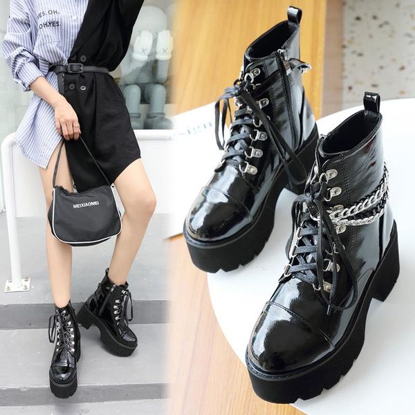 dress shoes 2021 autumn winter round head side zipper boots muffin thick bottom heel high fashion metal chain, Black
dress shoes 2021 autumn winter round head side zipper boots muffin thick bottom heel high fashion metal chain, Black