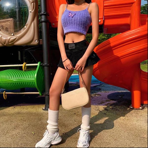 beautiful women camis purple metal chain sling fur knit butterfly embroidery crop outwear for picnic party, White
beautiful women camis purple metal chain sling fur knit butterfly embroidery crop outwear for picnic party, White