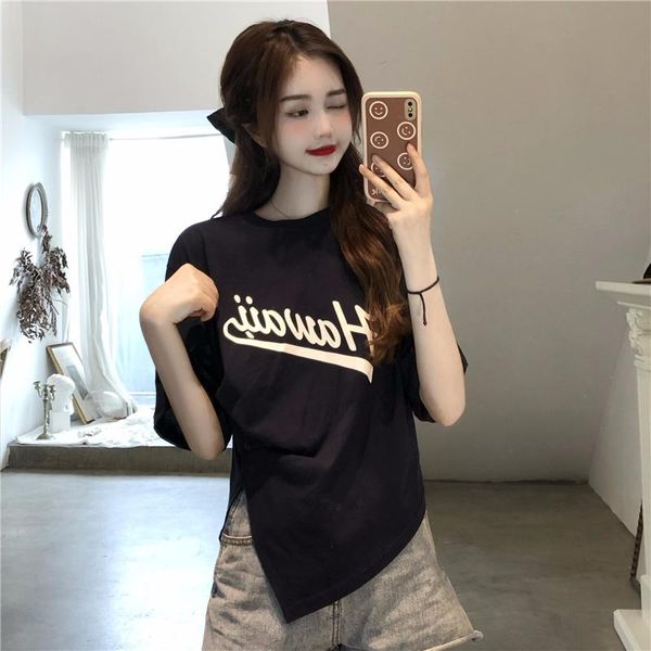 women's t-shirt ytx903 korean version of 2021 letter printing irregular niche split folds loose short-sleeved, White
women's t-shirt ytx903 korean version of 2021 letter printing irregular niche split folds loose short-sleeved, White
