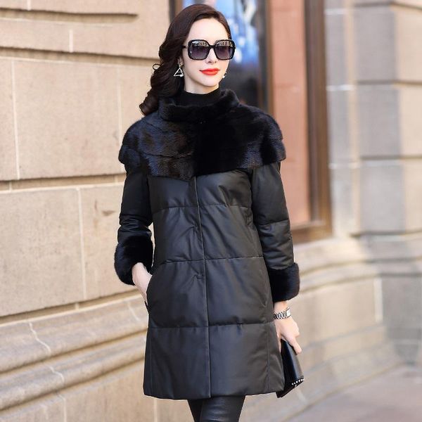 women's leather & faux 2021 winter coat women jacket real collar down genuine sheepskin long jackets, Black
women's leather & faux 2021 winter coat women jacket real collar down genuine sheepskin long jackets, Black