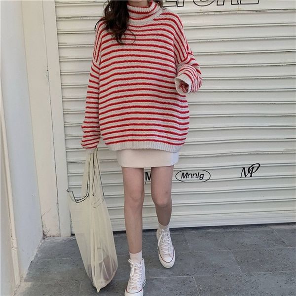 high female sweater collar casual sleeve long striped female sweater loose mesh women's sweater winter 2021 xr73, White;black
high female sweater collar casual sleeve long striped female sweater loose mesh women's sweater winter 2021 xr73, White;black