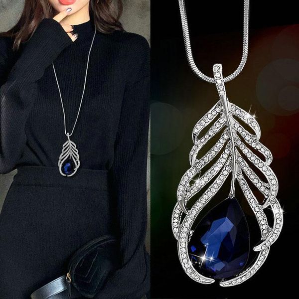pendant necklaces vintage blue big crystal feather long & pendants for women classic fashion jewelry sweater necklace bijoux, Silver
pendant necklaces vintage blue big crystal feather long & pendants for women classic fashion jewelry sweater necklace bijoux, Silver