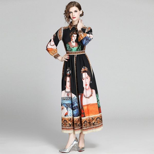 retro vintage elegant printed spring maxi dresses vestidos women full sleeve turn-down collar high waist elegant long dress 210514, Black;gray
retro vintage elegant printed spring maxi dresses vestidos women full sleeve turn-down collar high waist elegant long dress 210514, Black;gray