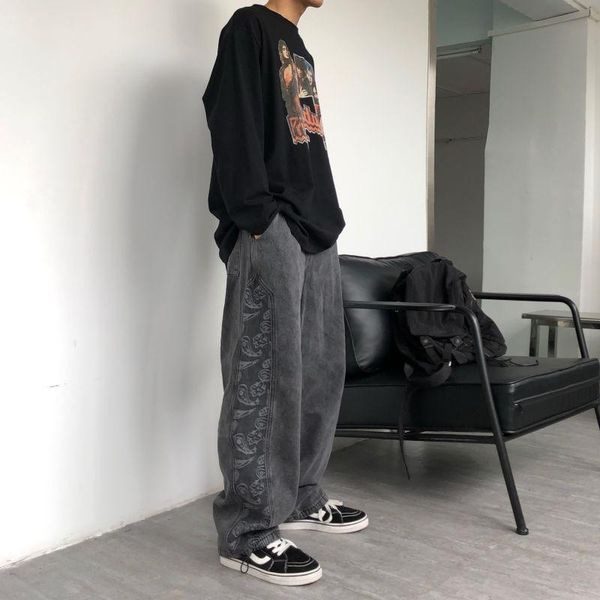 men's jeans retro men hong-kong style trendy cashew flower print washed trousers couples loose stitching mid-waist straight-leg pants, Blue
men's jeans retro men hong-kong style trendy cashew flower print washed trousers couples loose stitching mid-waist straight-leg pants, Blue