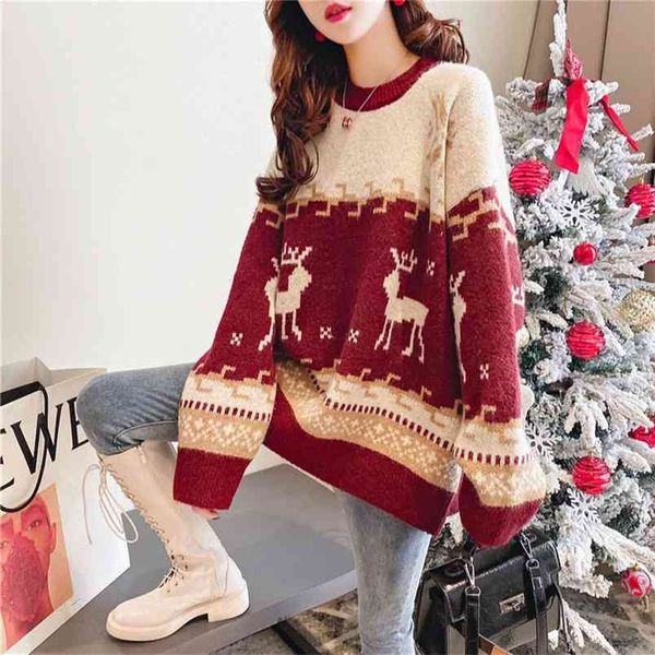 women autumn winter christmas sweater ladies knitted jumper pullover snowflake elk print s and pullovers 210427, White;black
women autumn winter christmas sweater ladies knitted jumper pullover snowflake elk print s and pullovers 210427, White;black