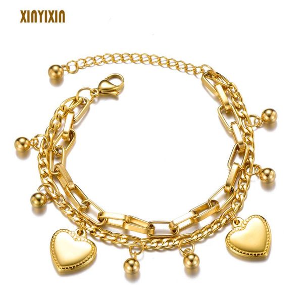 link, chain stainless steel gold ball big heart pendant bracelet for women multi layer chains fashion jewelry trendy couple gift, Black
link, chain stainless steel gold ball big heart pendant bracelet for women multi layer chains fashion jewelry trendy couple gift, Black