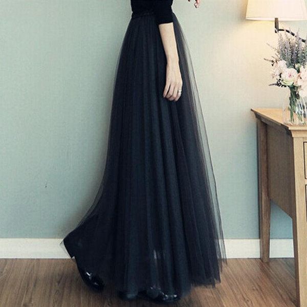 skirts 2021 mesh skirt women's high waist medium length a-line pleated, Black 
skirts 2021 mesh skirt women's high waist medium length a-line pleated, Black