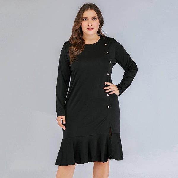 casual dresses 2021 autumn plus size woman dress long sleeve buttons large black ruffle lady ol office big causal, Black;gray
casual dresses 2021 autumn plus size woman dress long sleeve buttons large black ruffle lady ol office big causal, Black;gray