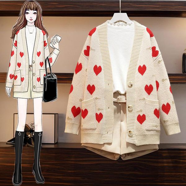 women's tracksuits autumn winter warm sweater 3 piece set women korean fashion heart loose cardigan +white t-shirt +wool shorts suits, Gray
women's tracksuits autumn winter warm sweater 3 piece set women korean fashion heart loose cardigan +white t-shirt +wool shorts suits, Gray