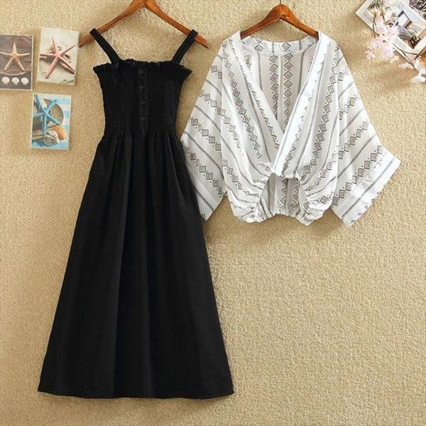 summer suit plus size korean women tracksuits retro shawl cardigan high waisted wooden ear sling dress two piece, Gray
summer suit plus size korean women tracksuits retro shawl cardigan high waisted wooden ear sling dress two piece, Gray