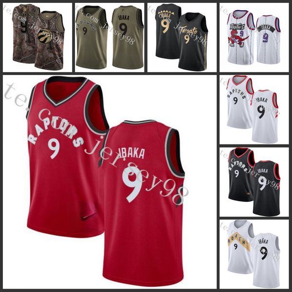 toronto raptors men #9 serge ibaka retro basketball jersey, Black