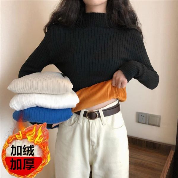 women's sweaters 2021 autumn winter warm plus velvet thickening knitted sweater korean slim half high collar fleece vertical stripes, White;black
women's sweaters 2021 autumn winter warm plus velvet thickening knitted sweater korean slim half high collar fleece vertical stripes, White;black