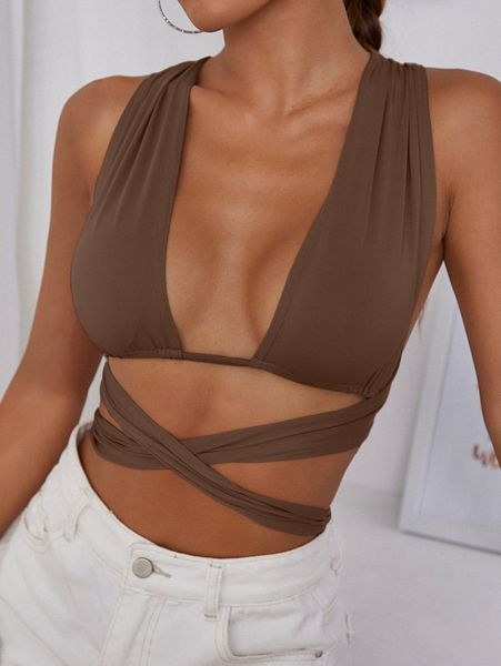 solid crisscross tie back crop c8et#, White
solid crisscross tie back crop c8et#, White