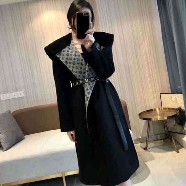 designer2021 new autumn and winter woolen women's belt shows thin waist, hooded windbreaker printing fashion coat womenbalencaiga, Black
designer2021 new autumn and winter woolen women's belt shows thin waist, hooded windbreaker printing fashion coat womenbalencaiga, Black