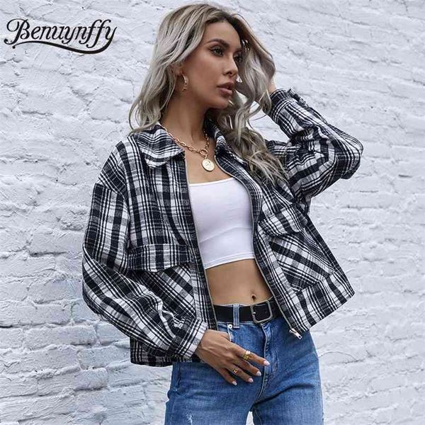 turndown collar tartan plaid jacket coat women autumn vintage drop long sleeve zipper ladies short outerwear 210510, Black;brown
turndown collar tartan plaid jacket coat women autumn vintage drop long sleeve zipper ladies short outerwear 210510, Black;brown