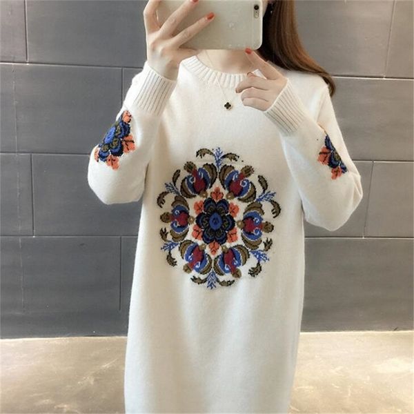 spring autumn winter women knitted pullovers sweater female long sleeve embroidery dress 210427, White;black
spring autumn winter women knitted pullovers sweater female long sleeve embroidery dress 210427, White;black