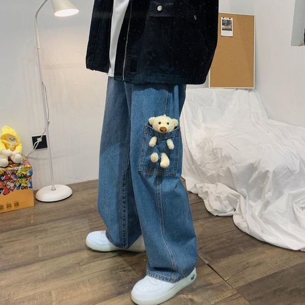 neploha men's casual oversize bear jeans 2021 fashion woman straight denim pants korean streetwear male hip hop, Blue
neploha men's casual oversize bear jeans 2021 fashion woman straight denim pants korean streetwear male hip hop, Blue