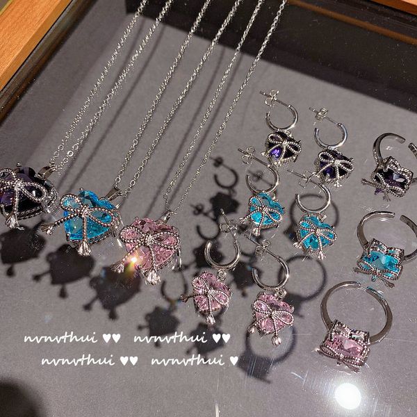 strands strings glittering princess pink love necklace with 18k gold sea blue peach heart bow earrings, Black
strands strings glittering princess pink love necklace with 18k gold sea blue peach heart bow earrings, Black