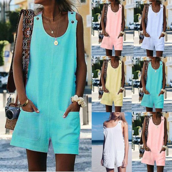 women's jumpsuits & rompers fashion summer solid overall jumpsuit women 2021 loose sleeveless casual playsuit womens girls playsuits dr, Black;white