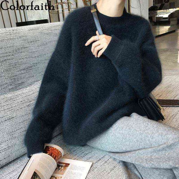 colorfaith autumn winter women sweater pullovers fake mink cashmere oversize vintage knitwears wild lady sw1207jx 211217, White;black
colorfaith autumn winter women sweater pullovers fake mink cashmere oversize vintage knitwears wild lady sw1207jx 211217, White;black