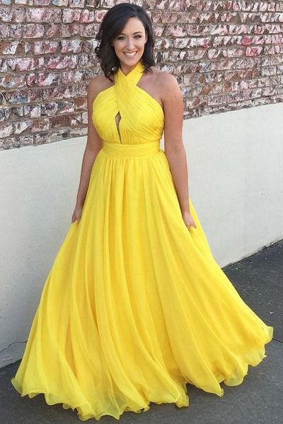 halter backless chiffon prom dresses 2021 a-line yellow long bridesmaid dress summer special occasion gowns custom made pleats, Black
halter backless chiffon prom dresses 2021 a-line yellow long bridesmaid dress summer special occasion gowns custom made pleats, Black