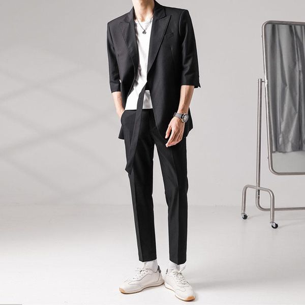 men's suits & blazers male dress jacket pant wedding sets men ribbon korean streetwear chic fashion casual slim fit coat pants, White;black
men's suits & blazers male dress jacket pant wedding sets men ribbon korean streetwear chic fashion casual slim fit coat pants, White;black
