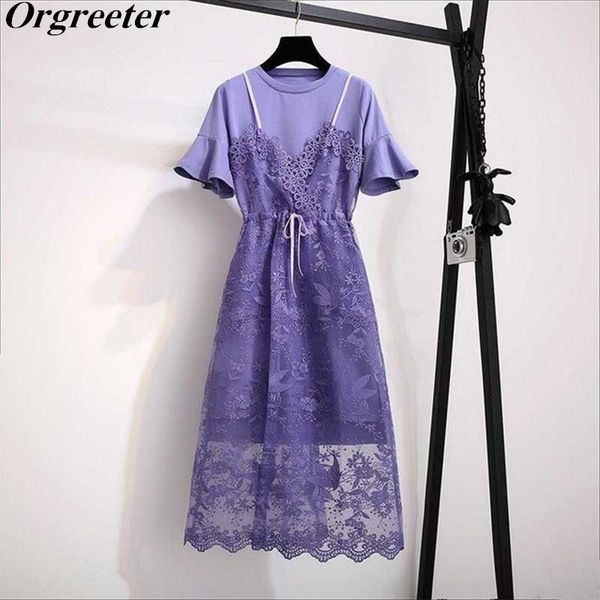 summer purple mesh skirts two piece sets women flare sleeve long tshirt dress and lace patchwork embroidery sets 210525, White
summer purple mesh skirts two piece sets women flare sleeve long tshirt dress and lace patchwork embroidery sets 210525, White