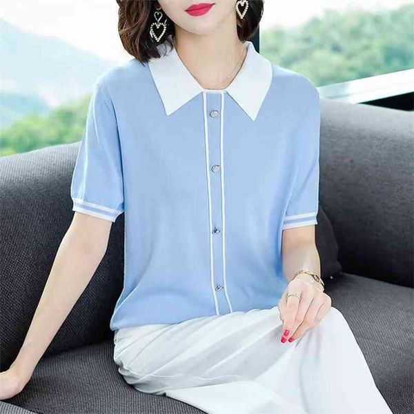 summer thin turn-down collar stripe knitted t-shirt women korean style slim knitwear fashion short sleeve tees female 210522, White
summer thin turn-down collar stripe knitted t-shirt women korean style slim knitwear fashion short sleeve tees female 210522, White