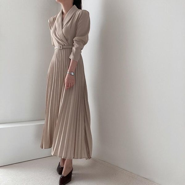 casual dresses suit pleated dress women's spring and autumn with belt ol elegant slim maxi 2021 vestidos, Black;gray
casual dresses suit pleated dress women's spring and autumn with belt ol elegant slim maxi 2021 vestidos, Black;gray