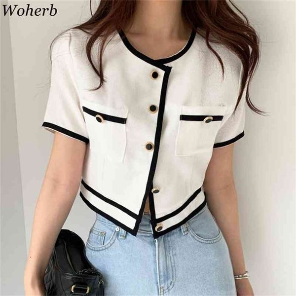 woherb summer short sleeve o-neck single breasted women trend coat feminino chic button loose casual ladies jacket 210804, Black;brown
woherb summer short sleeve o-neck single breasted women trend coat feminino chic button loose casual ladies jacket 210804, Black;brown