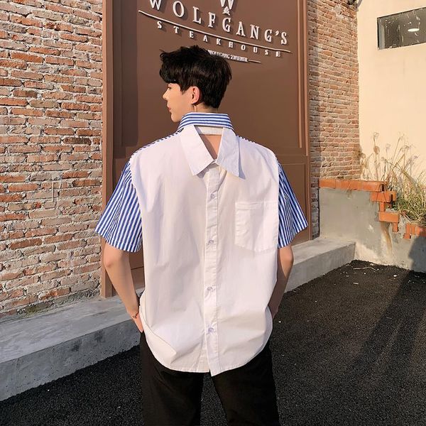 men's casual shirts worn men can be before back stripe short sleeve male women streetstyle fashion couple, White;black
men's casual shirts worn men can be before back stripe short sleeve male women streetstyle fashion couple, White;black