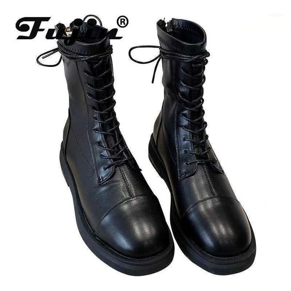 boots fujin short women's 2021 autumn winter boot comfortable flat bottom lace black fashion cross tied ankle11