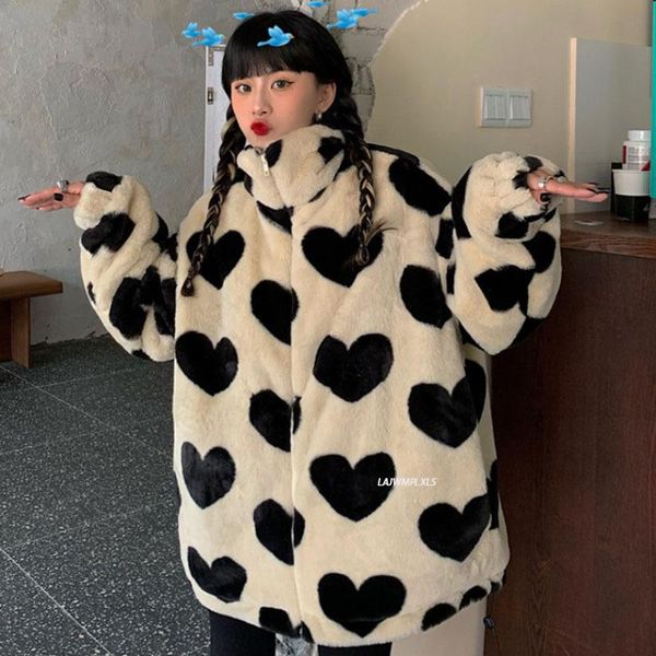 women's fur & faux 2021 cotton-padded jacket winter stand collar large size long sleeve thick love pattern coat, Black
women's fur & faux 2021 cotton-padded jacket winter stand collar large size long sleeve thick love pattern coat, Black