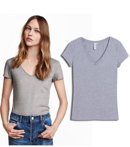 women's t-shirt summer euro american modal short sleeve v-neck solid color slim bottomed shirt, White
women's t-shirt summer euro american modal short sleeve v-neck solid color slim bottomed shirt, White