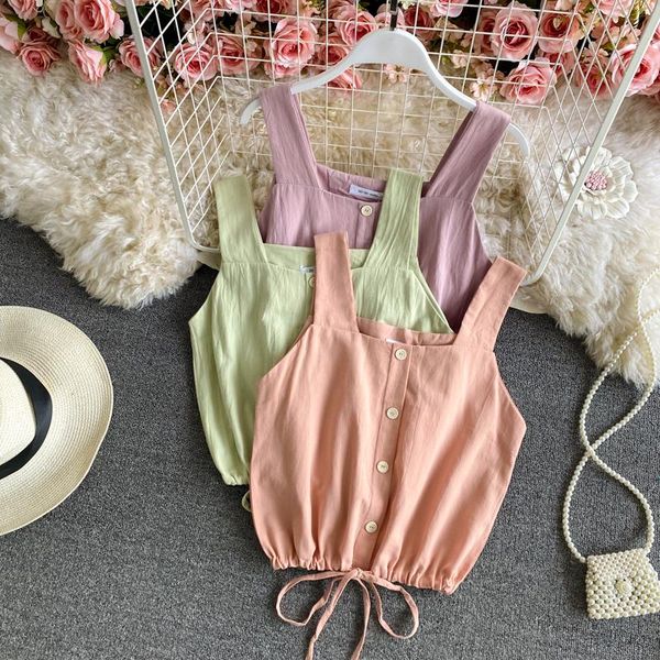 summer solid color cute camisole women's outer wear with retro slim drawstring short beach casual camis tanks &, White
summer solid color cute camisole women's outer wear with retro slim drawstring short beach casual camis tanks &, White