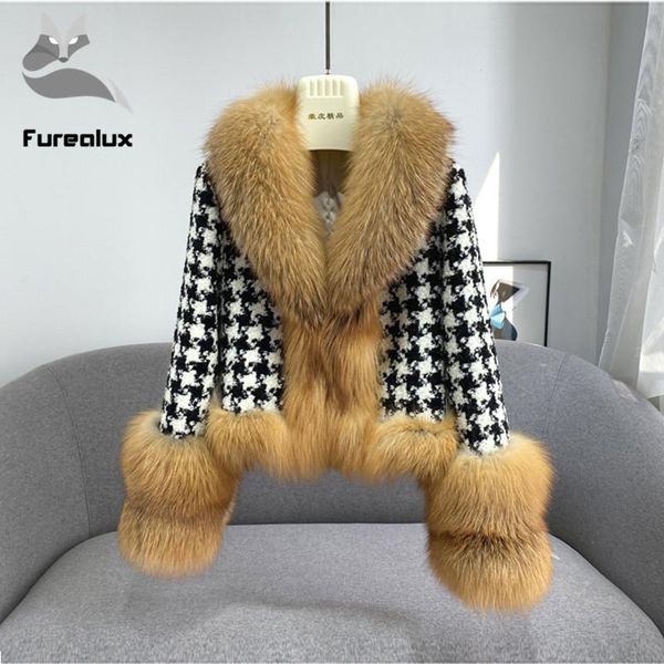 women's fur & faux furealux 2021 real red collar coat natural winter jacket wool blends women fashion short outerwear, Black
women's fur & faux furealux 2021 real red collar coat natural winter jacket wool blends women fashion short outerwear, Black