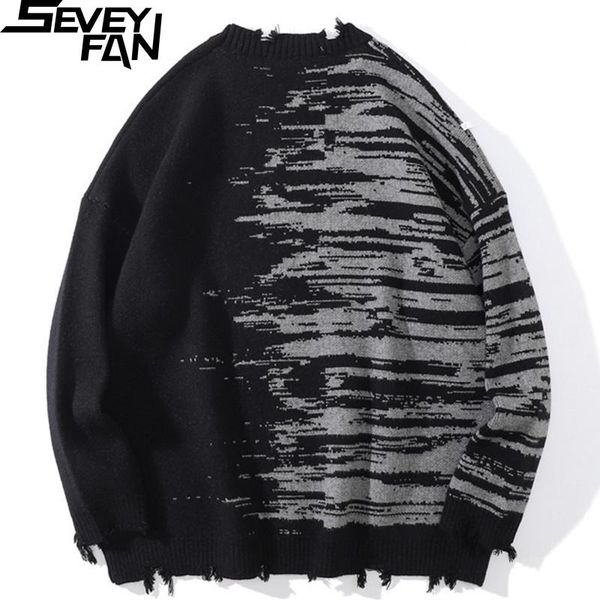 men's sweaters seveyfan fashion zebra pattern sweater color contrast torn edge knitwear hip hop pullover for couples, White;black
men's sweaters seveyfan fashion zebra pattern sweater color contrast torn edge knitwear hip hop pullover for couples, White;black