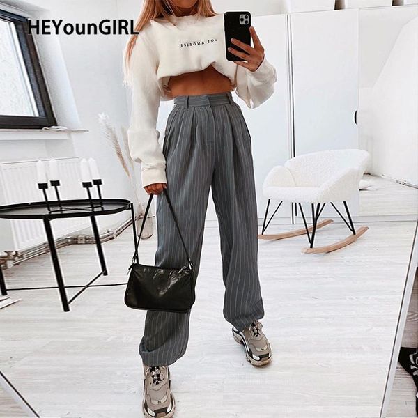 women's pants & capris casual loose suit women striped high waist straight long solid streetwear trousers ladies summer, Black;white