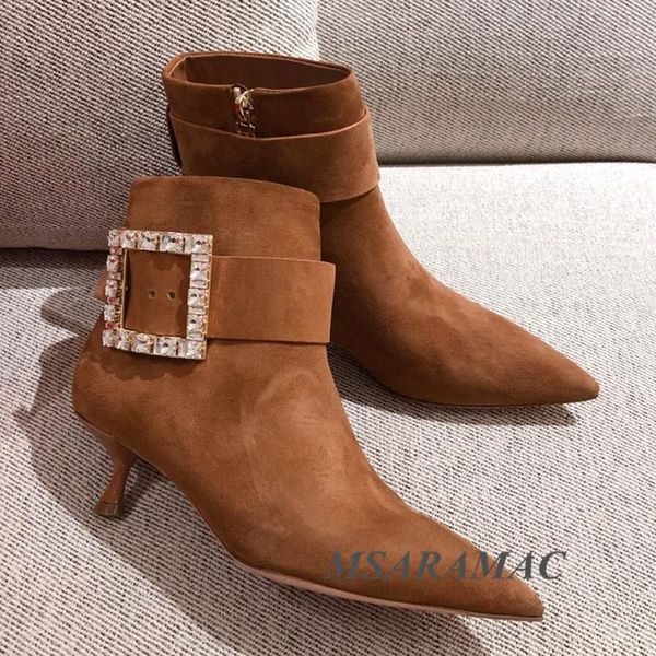 boots classic metal buckle crystal ankle leather pointed toe profiled high-heeled short winter retro office ladies shoes, Black
boots classic metal buckle crystal ankle leather pointed toe profiled high-heeled short winter retro office ladies shoes, Black