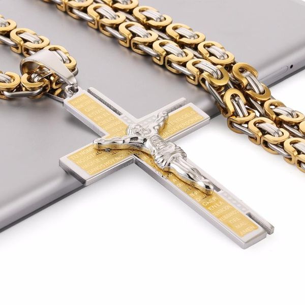pendant necklaces christian bible necklace virgin mary jesus cross gold color stainless steel byzantine chain for men wholesale nz017, Silver
pendant necklaces christian bible necklace virgin mary jesus cross gold color stainless steel byzantine chain for men wholesale nz017, Silver